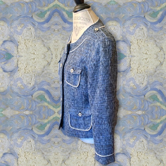Cache Wool Blend Blue Tweed Four Pocket Jacket 14 - Picture 5 of 16